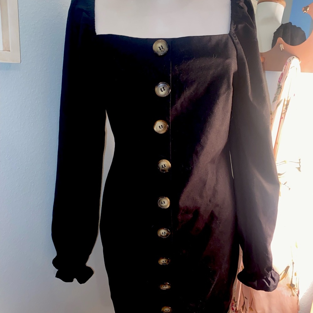 Kittenish Black Button Down Dress